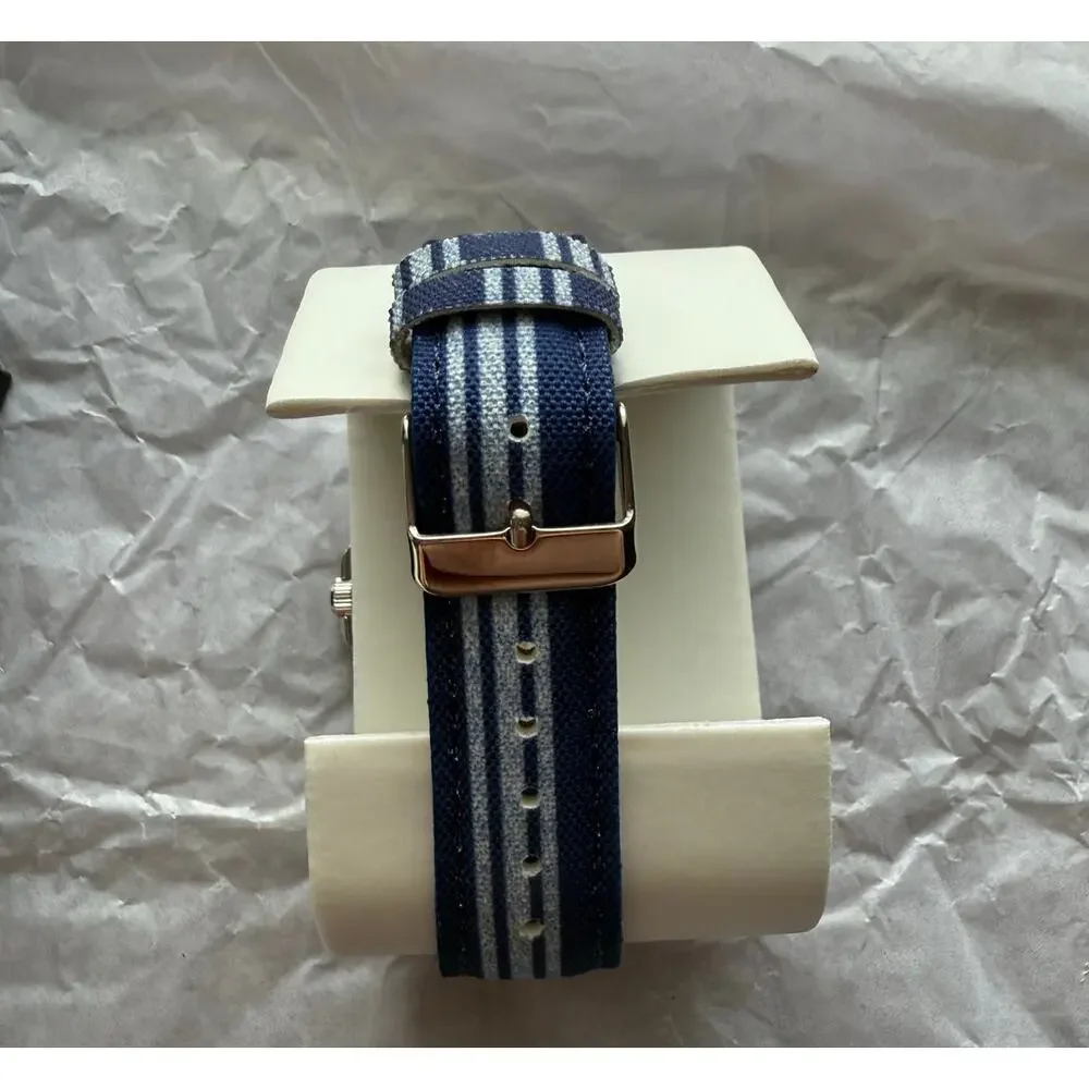 NIB INC International Concepts -Men's Blue Striped Denim Strap Watch 42mm